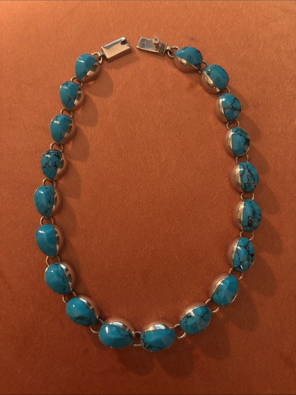 Turquoise Stone Silver-Setting Necklace - 16 in